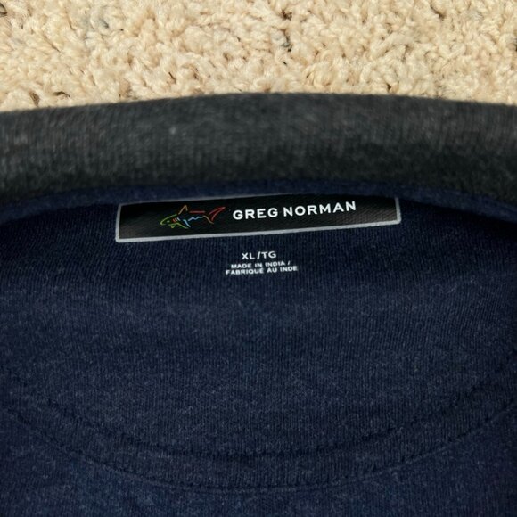 Greg Norman Sweater Mens XL 1/4 Zip Golf Long Sleeve Blue Pullover w Shark Logo - Picture 2 of 9